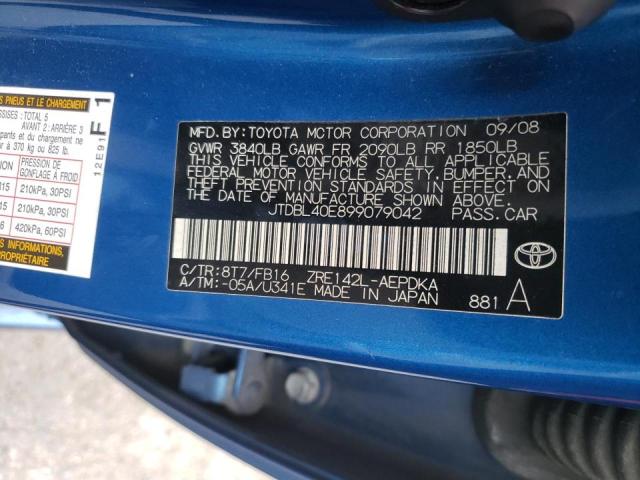 Photo 10 from auction – 2009 TOYOTA COROLLA BA with VIN JTDBL40E899079042