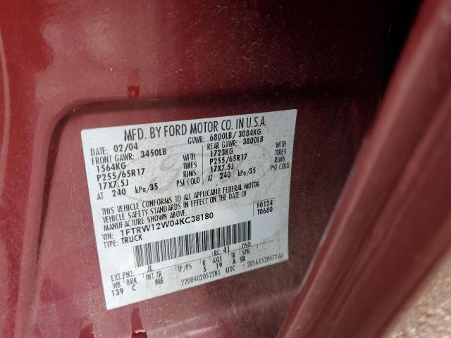 Photo 10 from auction – 2004 FORD F150 SUPER with VIN 1FTRW12W04KC38180