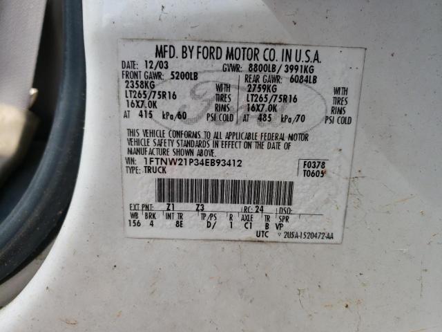 Photo 10 from auction – 2004 FORD F250 SUPER with VIN 1FTNW21P34EB93412