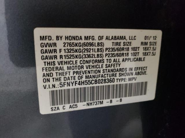 Photo 10 from auction – 2012 HONDA PILOT EXL with VIN 5FNYF4H55CB028360