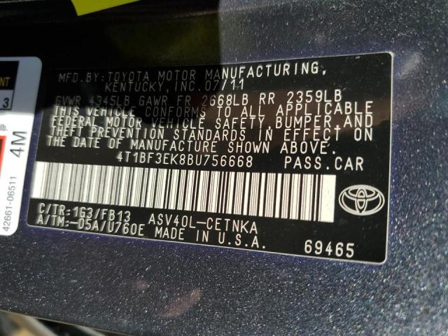 Photo 10 from auction – 2011 TOYOTA CAMRY BASE with VIN 4T1BF3EK8BU756668