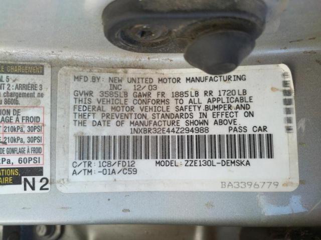 Photo 10 from auction – 2004 TOYOTA COROLLA CE with VIN 1NXBR32E44Z294988
