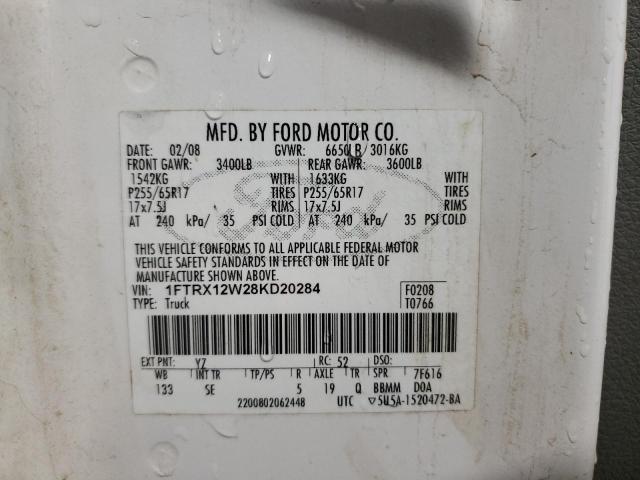 Photo 10 from auction – 2008 FORD F150 with VIN 1FTRX12W28KD20284