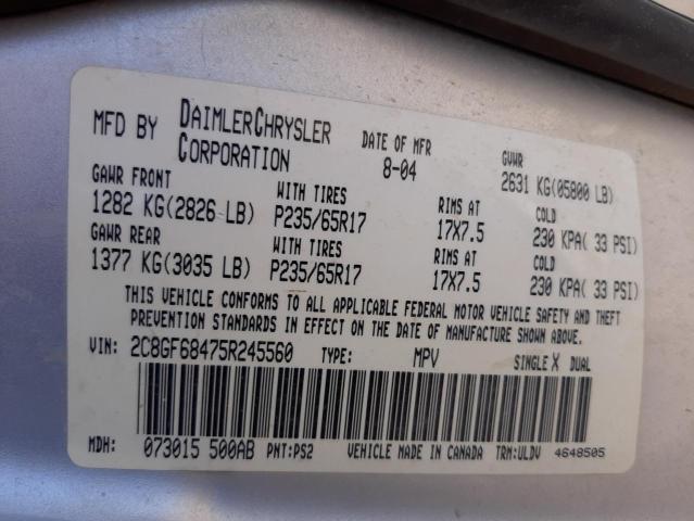 Photo 10 from auction – 2005 CHRYSLER PACIFICA T with VIN 2C8GF68475R245560