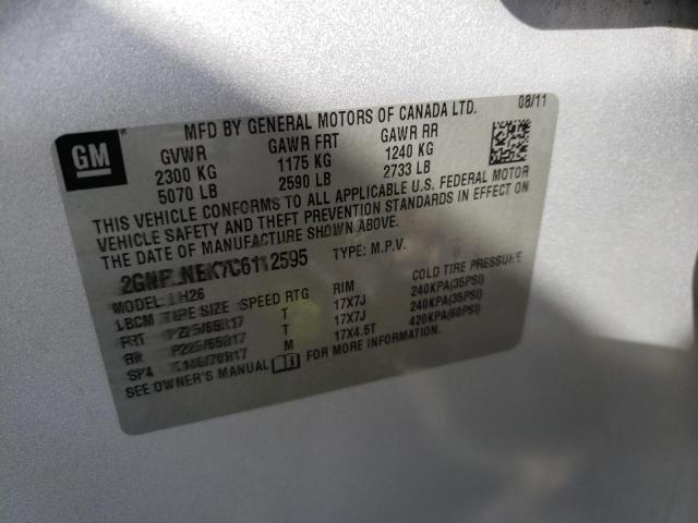 Photo 10 from auction – 2012 CHEVROLET EQUINOX LT with VIN 2GNFLNEK7C6112595