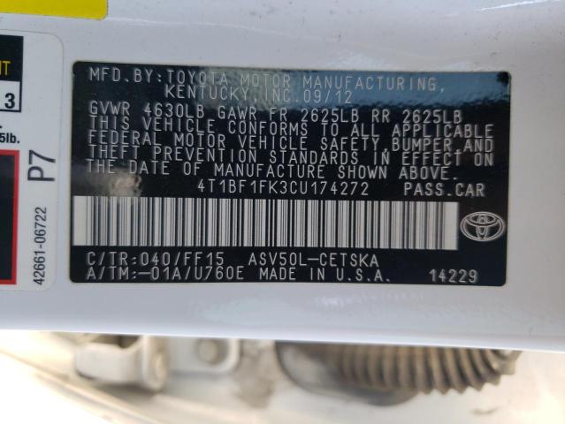 صورة رقم 10 من المزاد - 2012 TOYOTA CAMRY BASE مع VIN 4T1BF1FK3CU174272