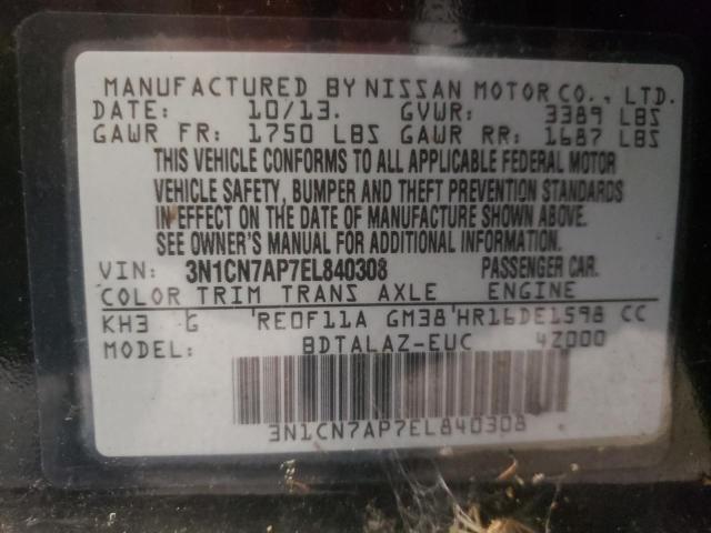 Photo 10 from auction – 2014 NISSAN VERSA S with VIN 3N1CN7AP7EL840308