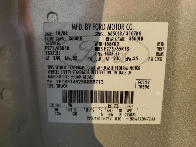 Photo 10 from auction – 2005 FORD F150 with VIN 1FTRF14525KB88713
