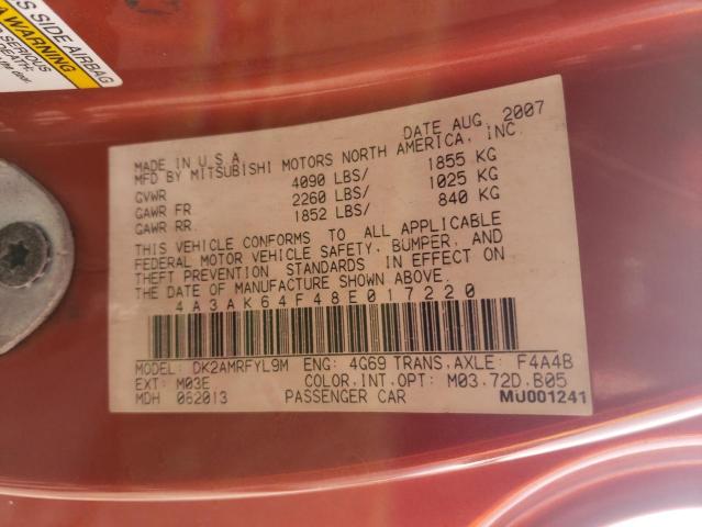 Photo 10 from auction – 2008 MITSUBISHI ECLIPSE SE with VIN 4A3AK64F48E017220