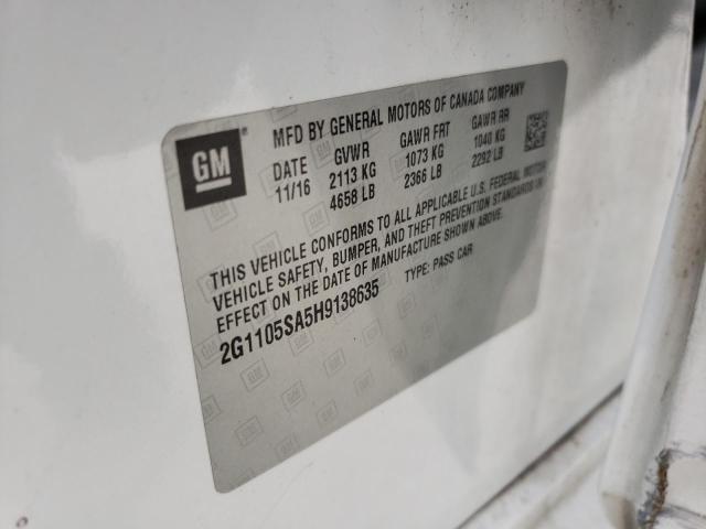 Photo 10 from auction – 2017 CHEVROLET IMPALA LT with VIN 2G1105SA5H9138635