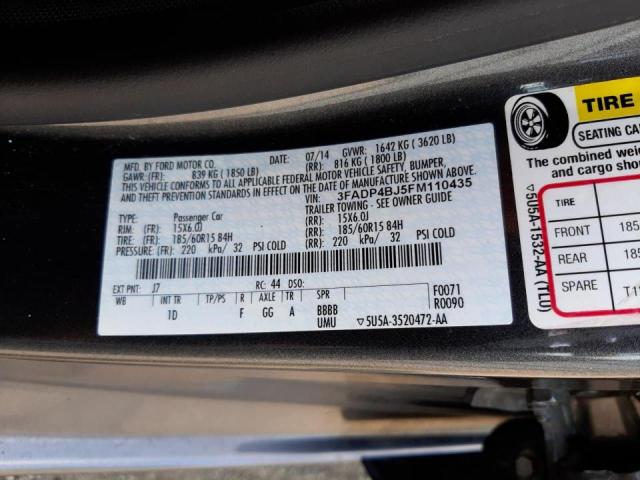 Photo 10 from auction – 2015 FORD FIESTA SE with VIN 3FADP4BJ5FM110435