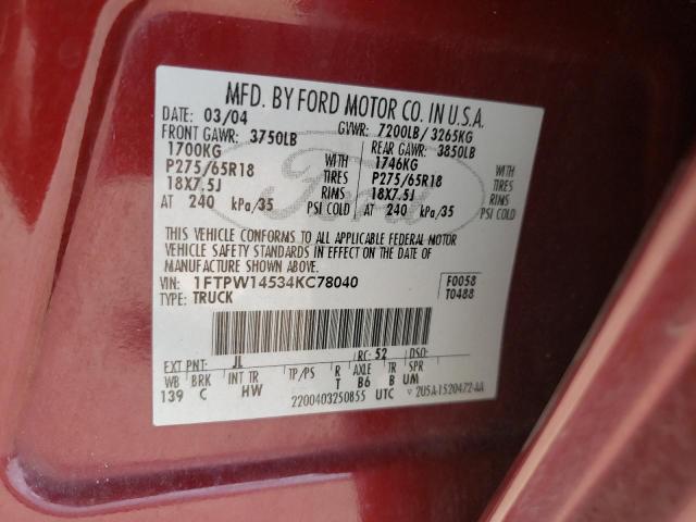 Photo 10 from auction – 2004 FORD F150 SUPER with VIN 1FTPW14534KC78040