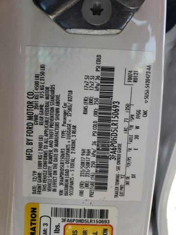 Photo 10 from auction – 2020 FORD FUSION SE with VIN 3FA6P0HD5LR150693