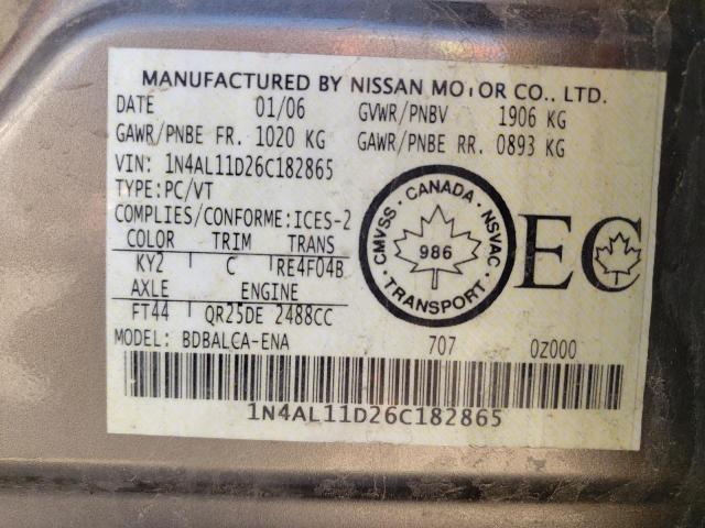 Photo 10 from auction – 2006 NISSAN ALTIMA S with VIN 1N4AL11D26C182865