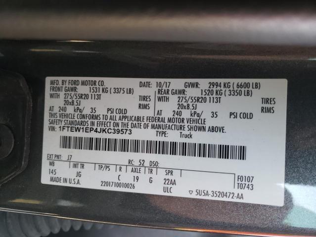 Photo 10 from auction – 2018 FORD F150 SUPER with VIN 1FTEW1EP4JKC39573