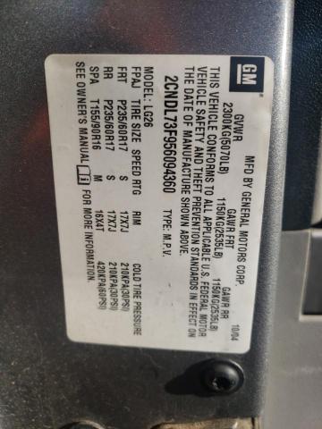 Photo 10 from auction – 2005 CHEVROLET EQUINOX LT with VIN 2CNDL73F956094360