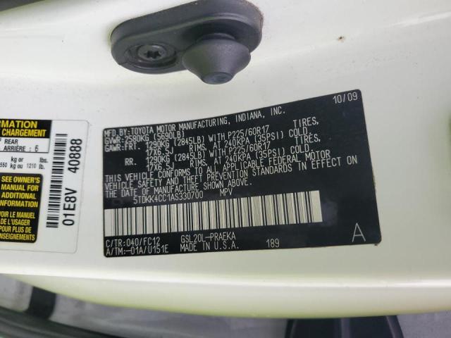Photo 10 from auction – 2010 TOYOTA SIENNA CE with VIN 5TDKK4CC1AS330700