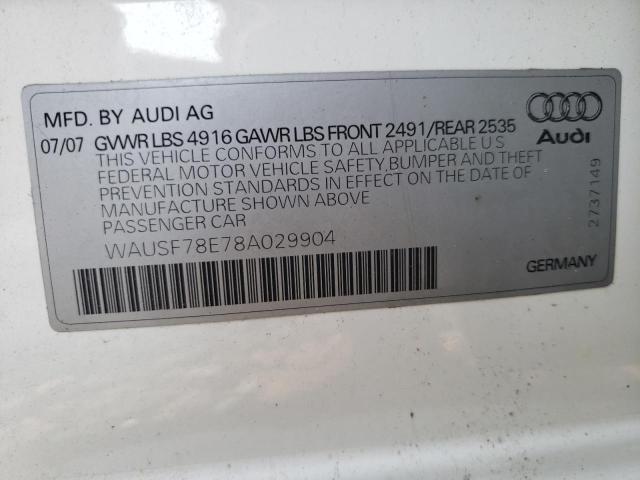 Photo 10 from auction – 2008 AUDI A4 S-LINE with VIN WAUSF78E78A029904