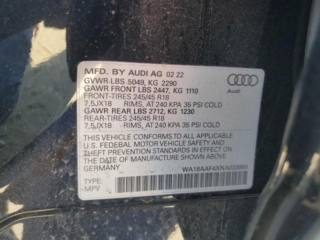 Photo 10 from auction – 2022 AUDI A4 ALLROAD with VIN WA18AAF4XNA033955