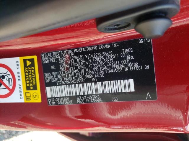 Photo 10 from auction – 2010 LEXUS RX 350 with VIN 2T2ZK1BA9AC035927