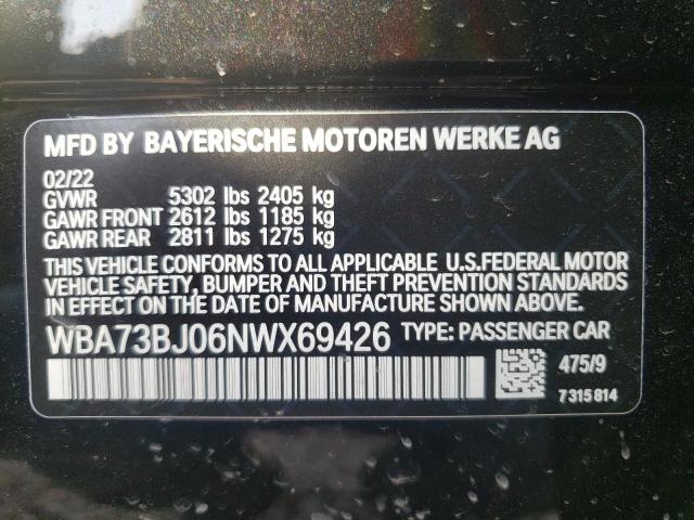 Photo 10 from auction – 2022 BMW 540 XI with VIN WBA73BJ06NWX69426