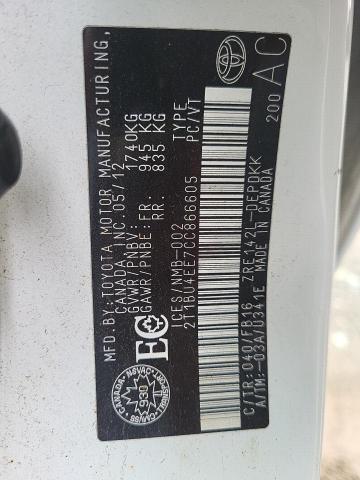 Photo 10 from auction – 2012 TOYOTA COROLLA BA with VIN 2T1BU4EE7CC866605