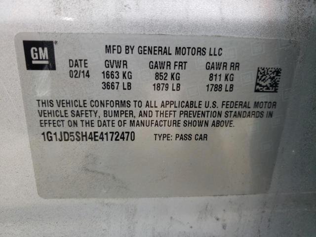 Photo 10 from auction – 2014 CHEVROLET SONIC LT with VIN 1G1JD5SH4E4172470