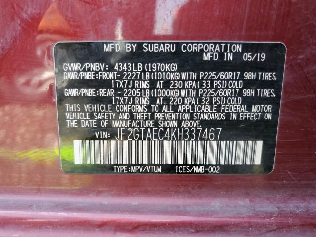 Photo 10 from auction – 2019 SUBARU CROSSTREK with VIN JF2GTAEC4KH337467