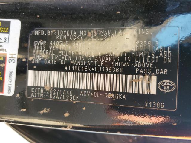 Photo 10 from auction – 2008 TOYOTA CAMRY CE with VIN 4T1BE46K48U199368