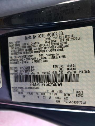 Photo 10 from auction – 2016 FORD FUSION SE with VIN 3FA6P0T97GR250769