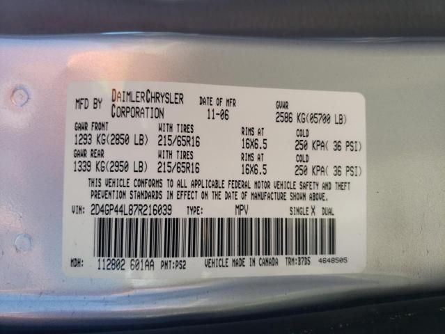 Photo 10 from auction – 2007 DODGE GRAND CARA with VIN 2D4GP44L87R216039