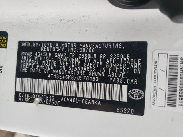 Photo 10 from auction – 2007 TOYOTA CAMRY CE with VIN 4T1BE46K67U576183