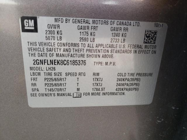 Photo 10 from auction – 2012 CHEVROLET EQUINOX LT with VIN 2GNFLNEK8C6185376