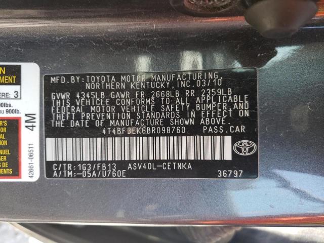 Photo 10 from auction – 2011 TOYOTA CAMRY BASE with VIN 4T4BF3EK6BR098760