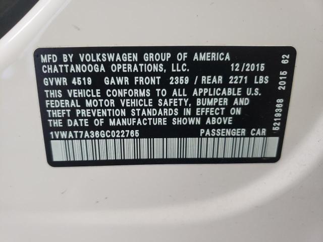 Photo 10 from auction – 2016 VOLKSWAGEN PASSAT with VIN 1VWAT7A36GC022765