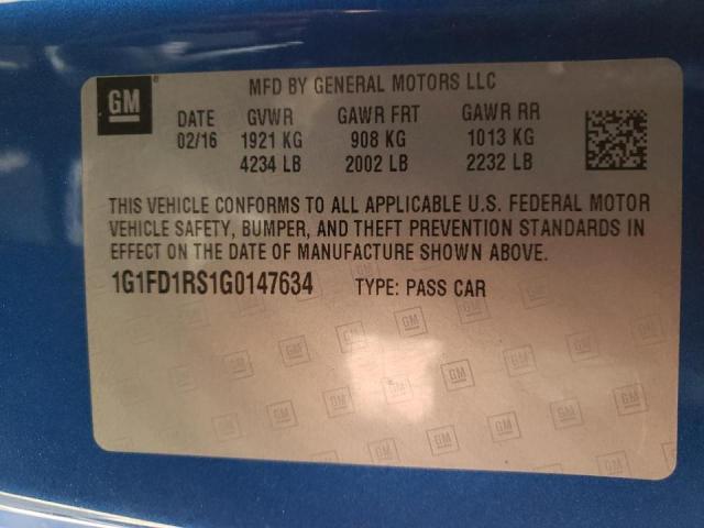 Photo 10 from auction – 2016 CHEVROLET CAMARO LT with VIN 1G1FD1RS1G0147634