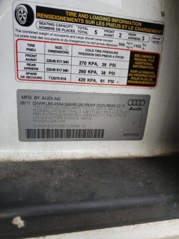 Photo 10 from auction – 2012 AUDI A3 PREMIUM with VIN WAUKEAFM0CA048670