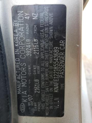 Photo 10 from auction – 2008 KIA SPECTRA EX with VIN KNAFE122185543689