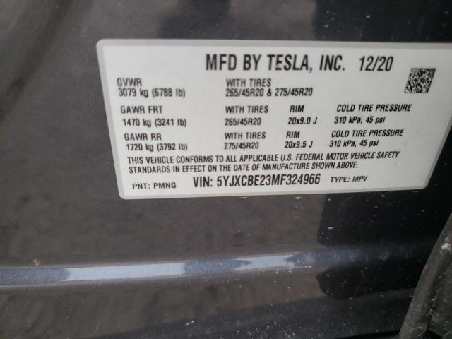 Photo 10 from auction – 2021 TESLA MODEL X with VIN 5YJXCBE23MF324966