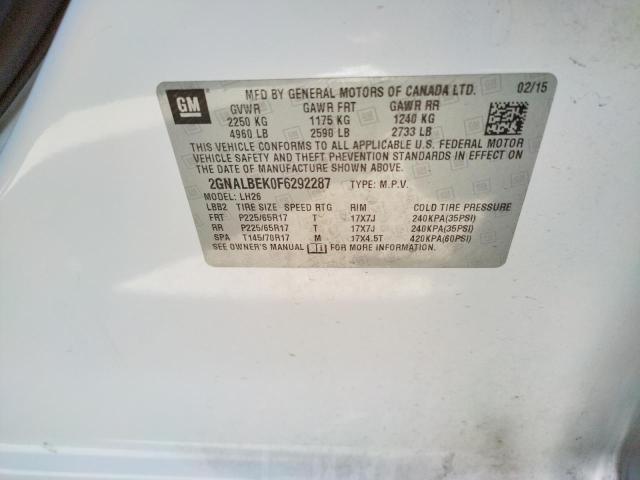 Photo 10 from auction – 2015 CHEVROLET EQUINOX LT with VIN 2GNALBEK0F6292287