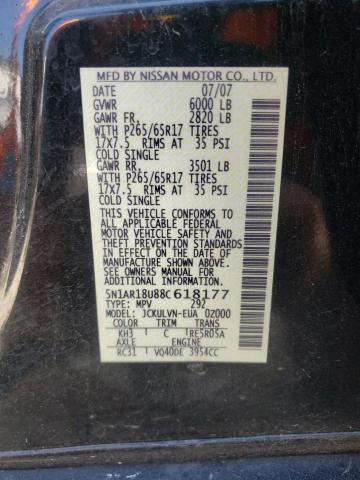 Photo 10 from auction – 2008 NISSAN PATHFINDER with VIN 5N1AR18U88C618177