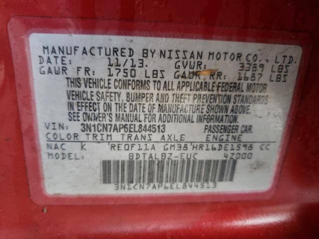 Photo 10 from auction – 2014 NISSAN VERSA S with VIN 3N1CN7AP6EL844513