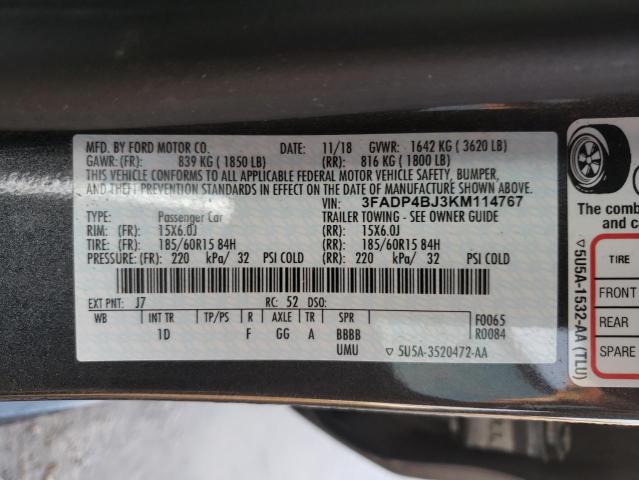 Photo 10 from auction – 2019 FORD FIESTA SE with VIN 3FADP4BJ3KM114767