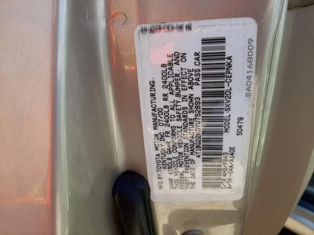 Photo 10 from auction – 2000 TOYOTA CAMRY CE with VIN 4T1BG22K0YU752893