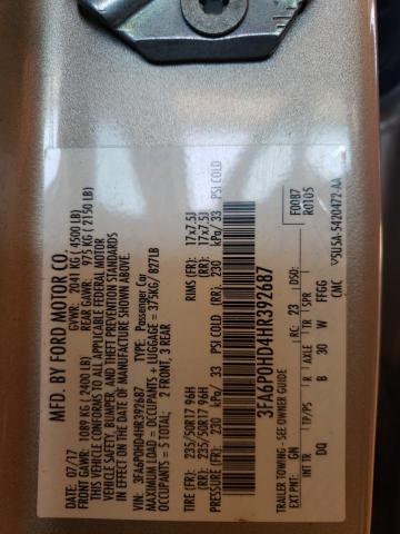 Photo 10 from auction – 2017 FORD FUSION SE with VIN 3FA6P0HD4HR392687