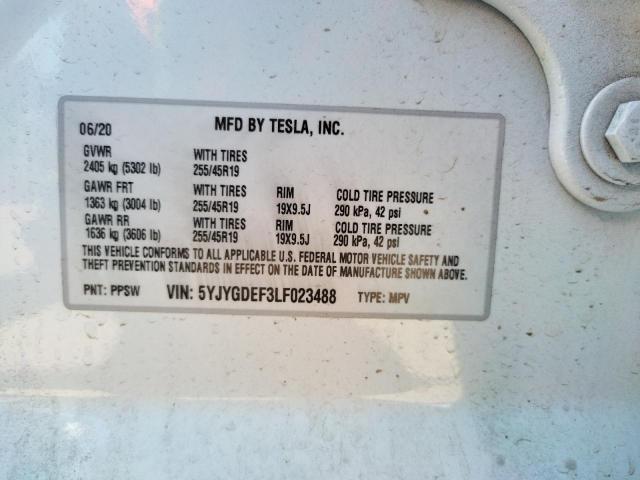 Zdjęcie 10 z aukcji – 2020 TESLA MODEL Y z VIN 5YJYGDEF3LF023488
