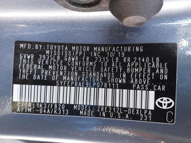 Photo 10 from auction – 2020 TOYOTA COROLLA LE with VIN 5YFEPRAE9LP078111