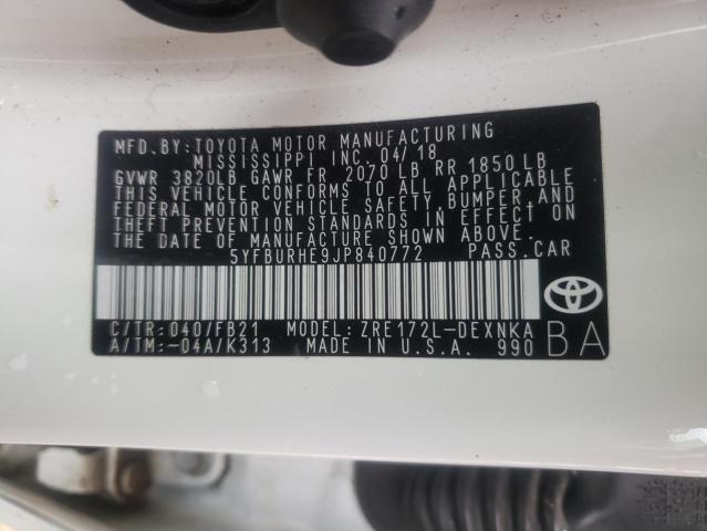 Photo 10 from auction – 2018 TOYOTA COROLLA L with VIN 5YFBURHE9JP840772