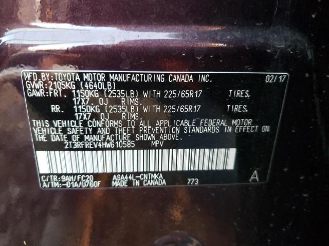 Photo 10 from auction – 2017 TOYOTA RAV4 XLE with VIN 2T3RFREV4HW610585