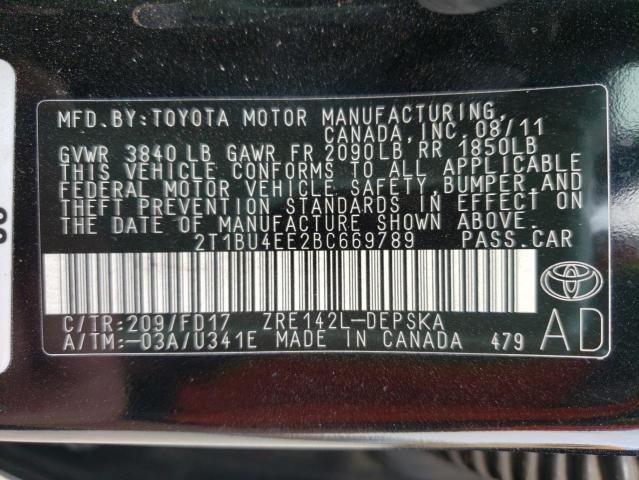 Photo 10 from auction – 2011 TOYOTA COROLLA BA with VIN 2T1BU4EE2BC669789